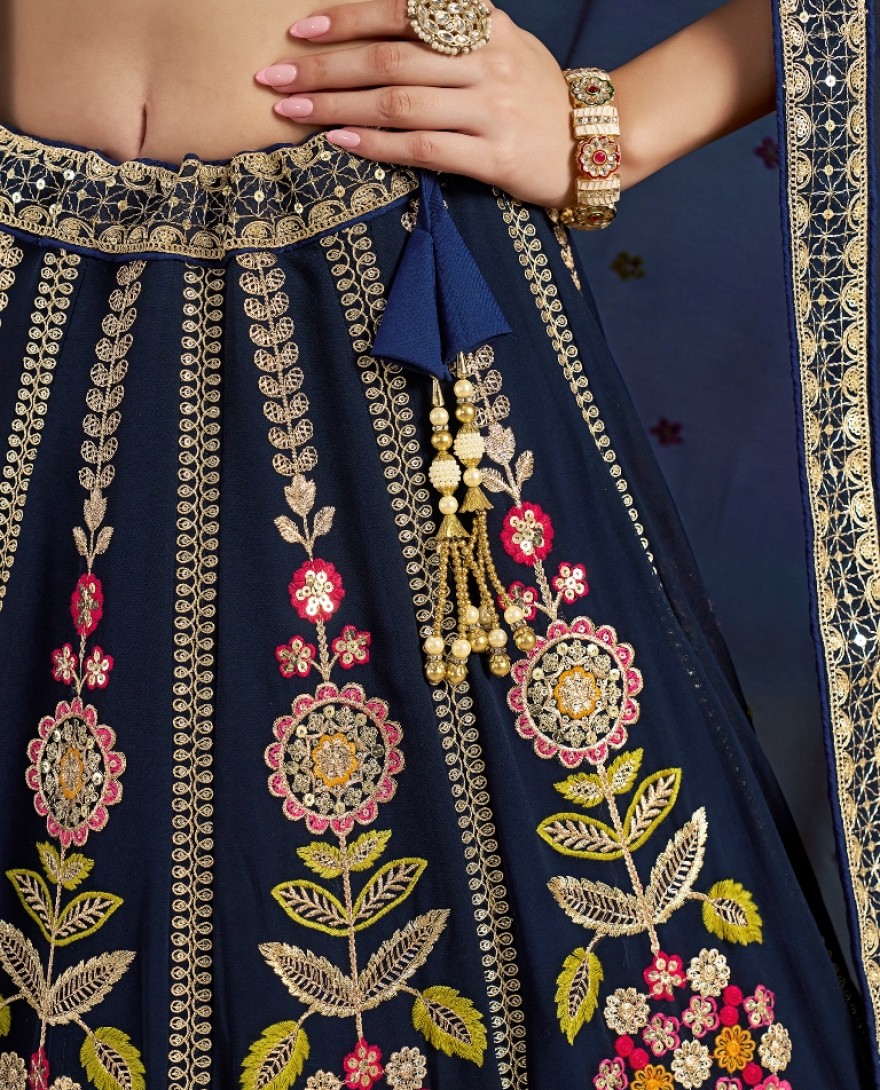 6008-BLUE - Stunning blue Thread Work Georgette Engagement Wear Lehenga With Blouse